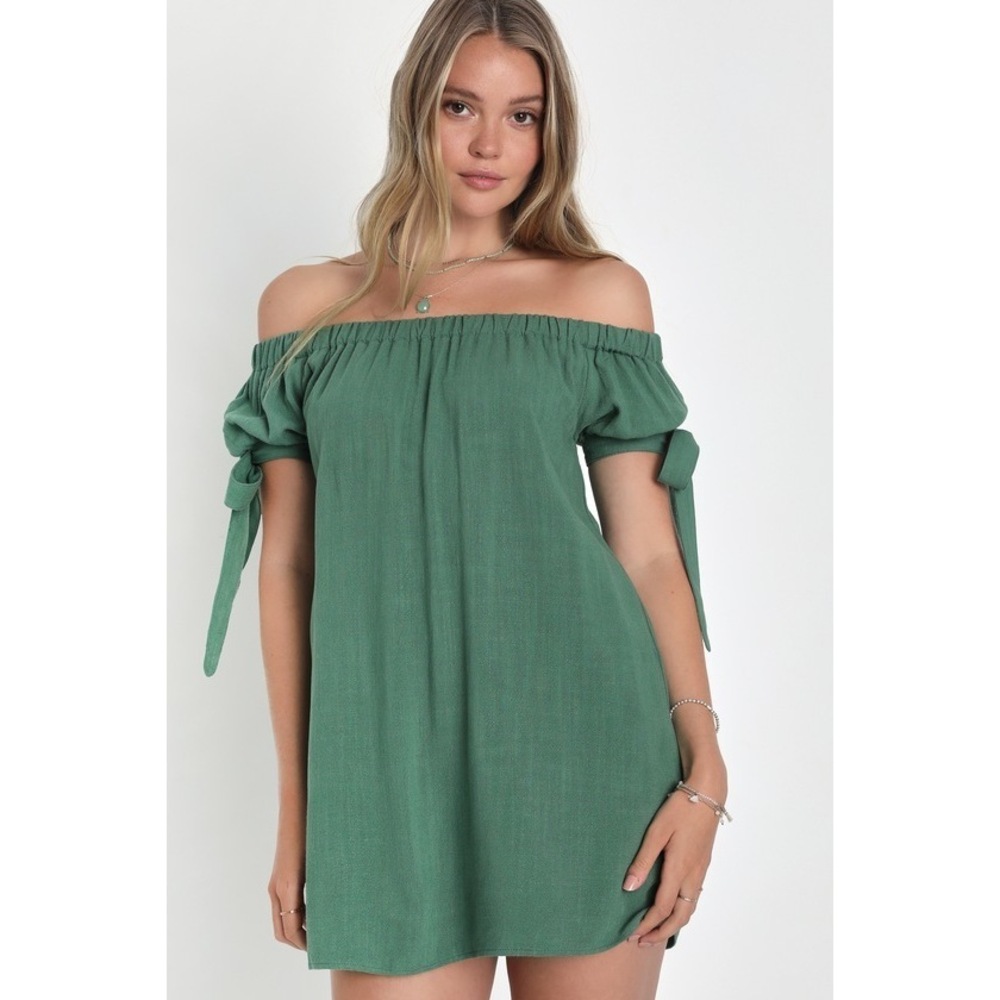 Lulus Al Fresco Evenings Olive Green Off-the-shoulder Mini Dress - Size 1X NWT